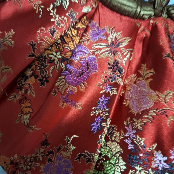 A Red Satin Japanese Style Women's Handbag Oriental Floral Motif Kimono Clutch - Picture 3 of 8